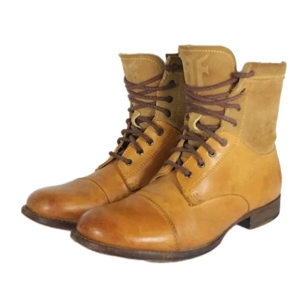 Frye Women's Erin US 7B Brown Leather Cap Toe Lace-Up Combat Booties Boots